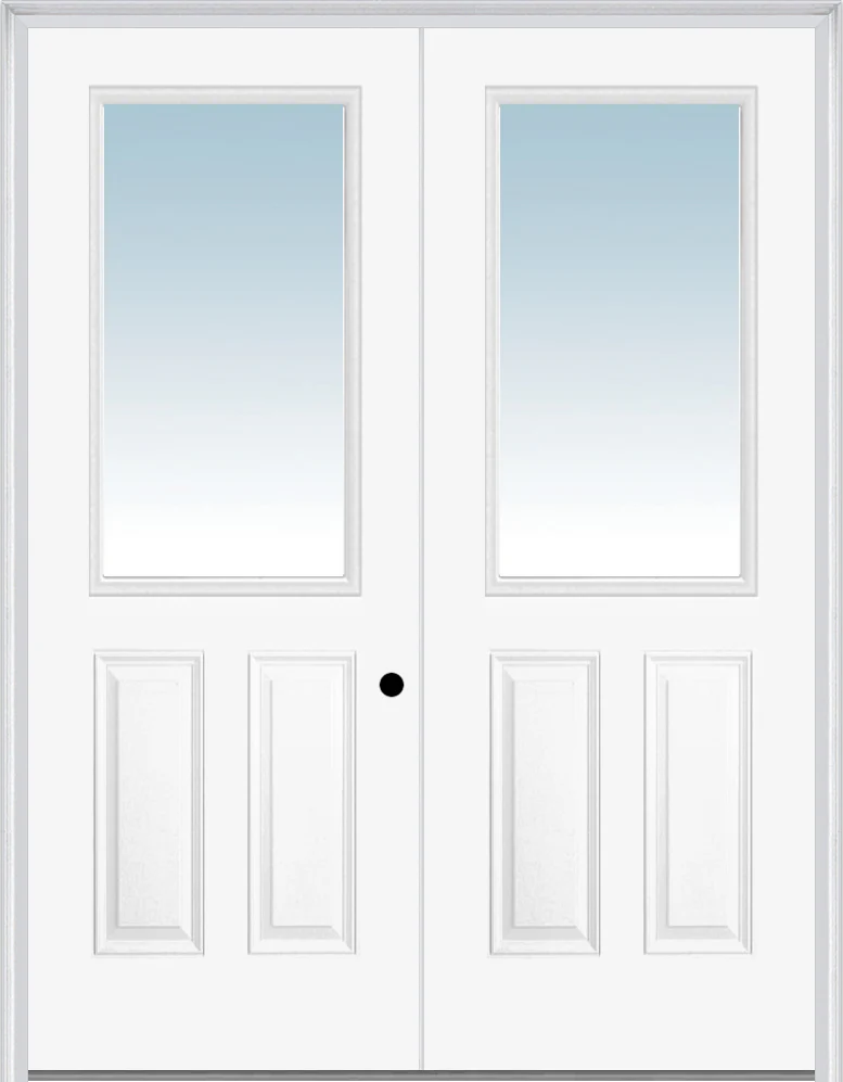 Double Half-Window Door – White Painted Metal Door with Plastic or Wood Frame