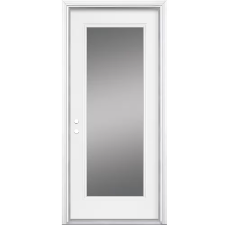 Single Full-Window Door – White Painted Metal Door with Plastic or Wood Frame