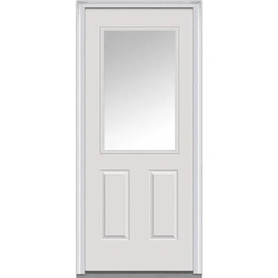 Single Half-Window Door – White Painted Metal Door with Plastic or Wood Frame