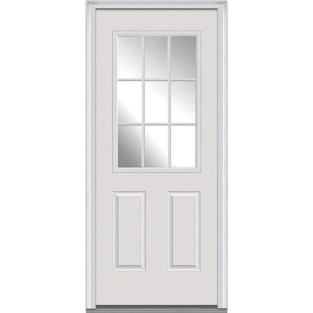 Single Half-Window Door With Grill – White Painted Metal Door with Plastic or Wood Frame
