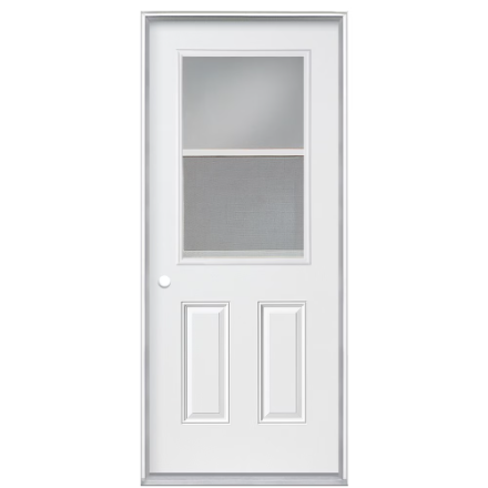 Single Half-Window Door with Vent – White Painted Metal Door with Plastic or Wood Frame